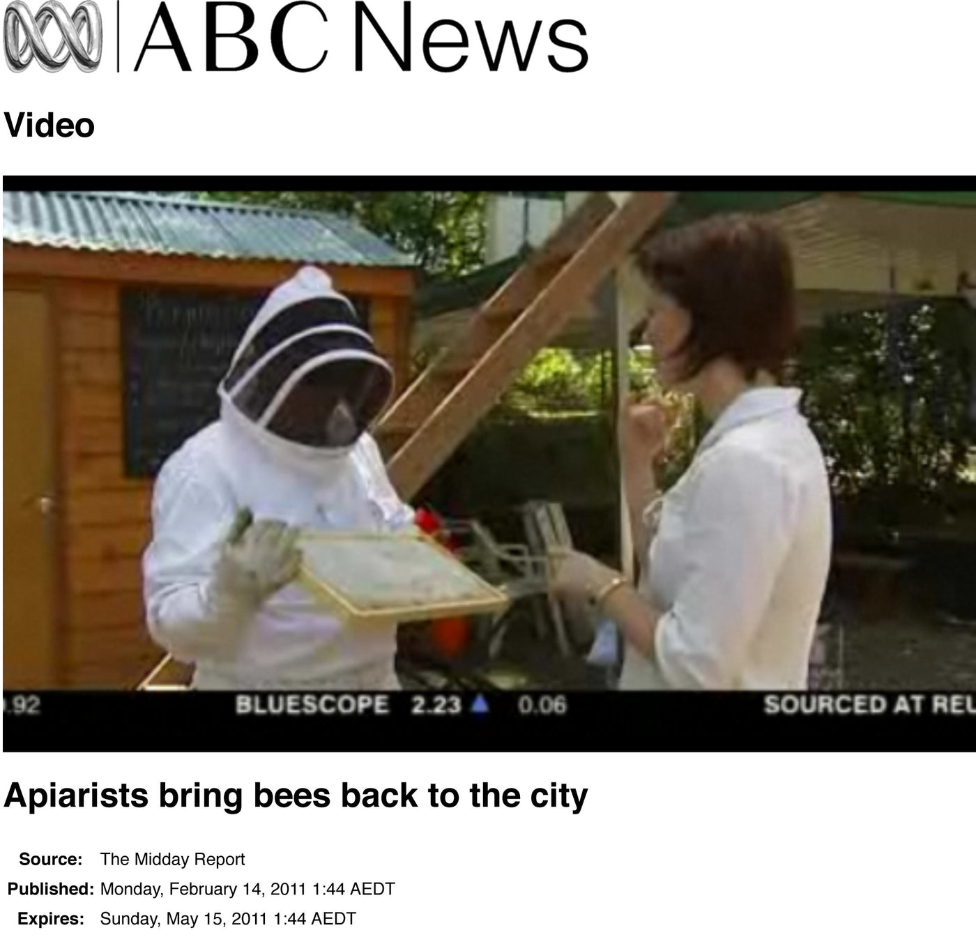 ABC News story - "Apiarists bring bees back to the city"