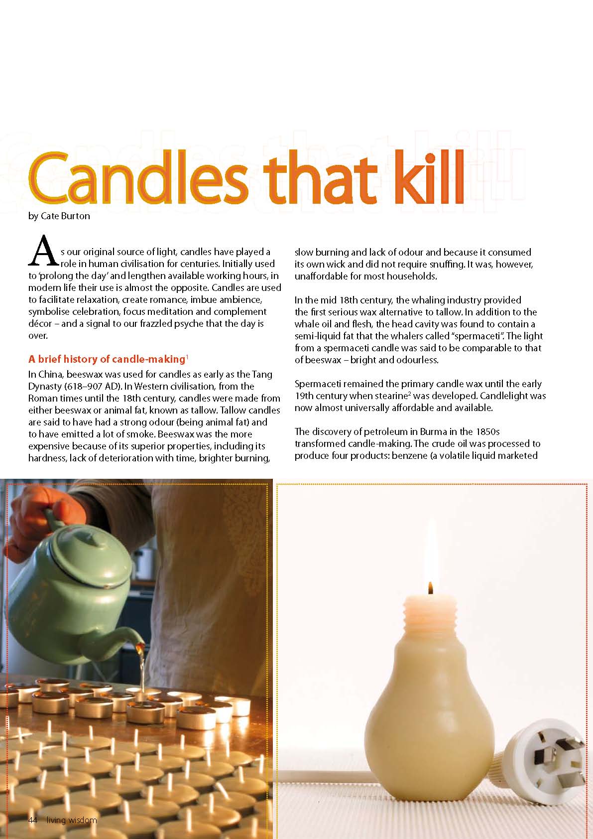 Living Wisdom article - Candles that Kill