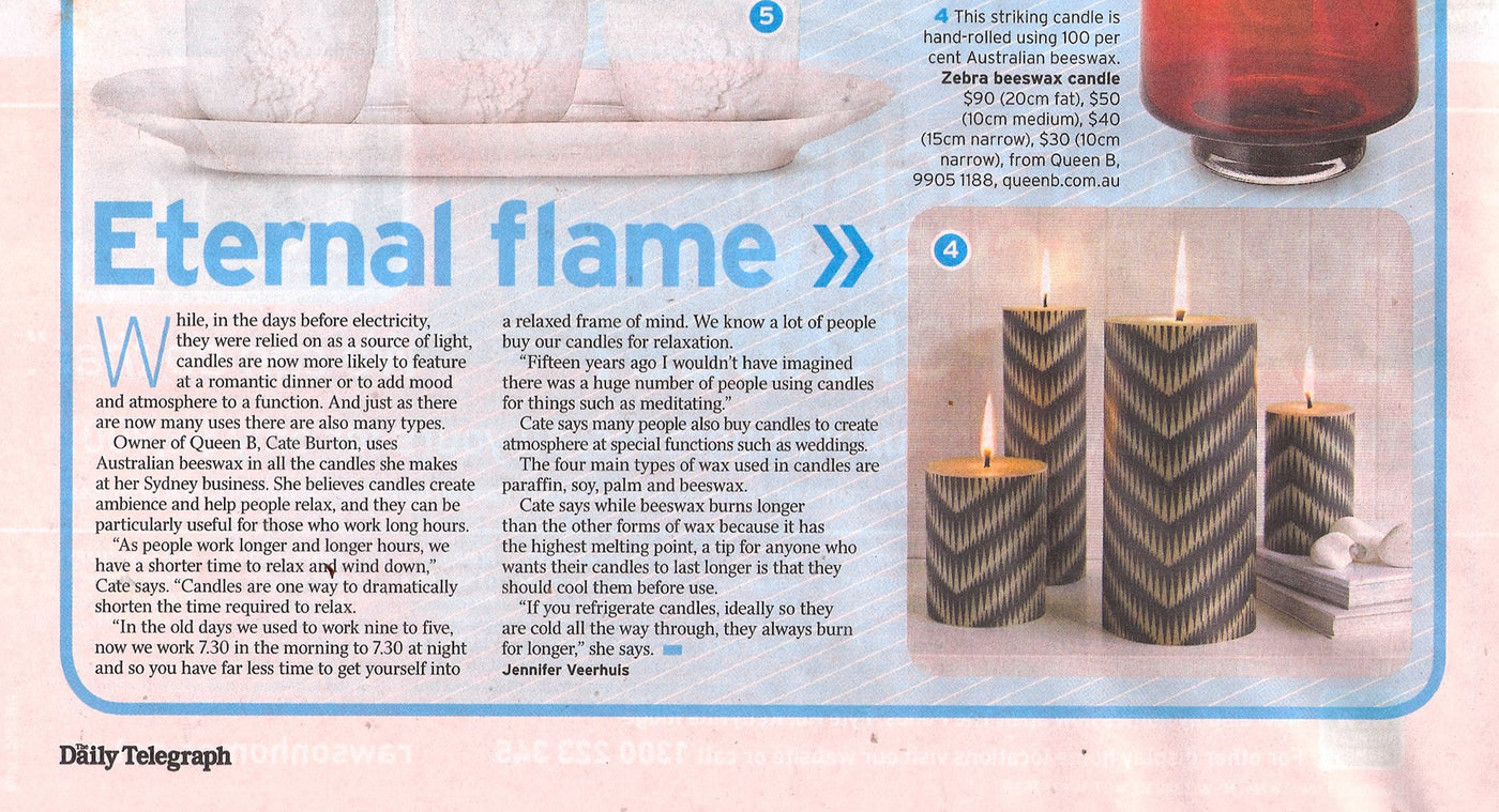 Queen B Candles in Daily Telegraph